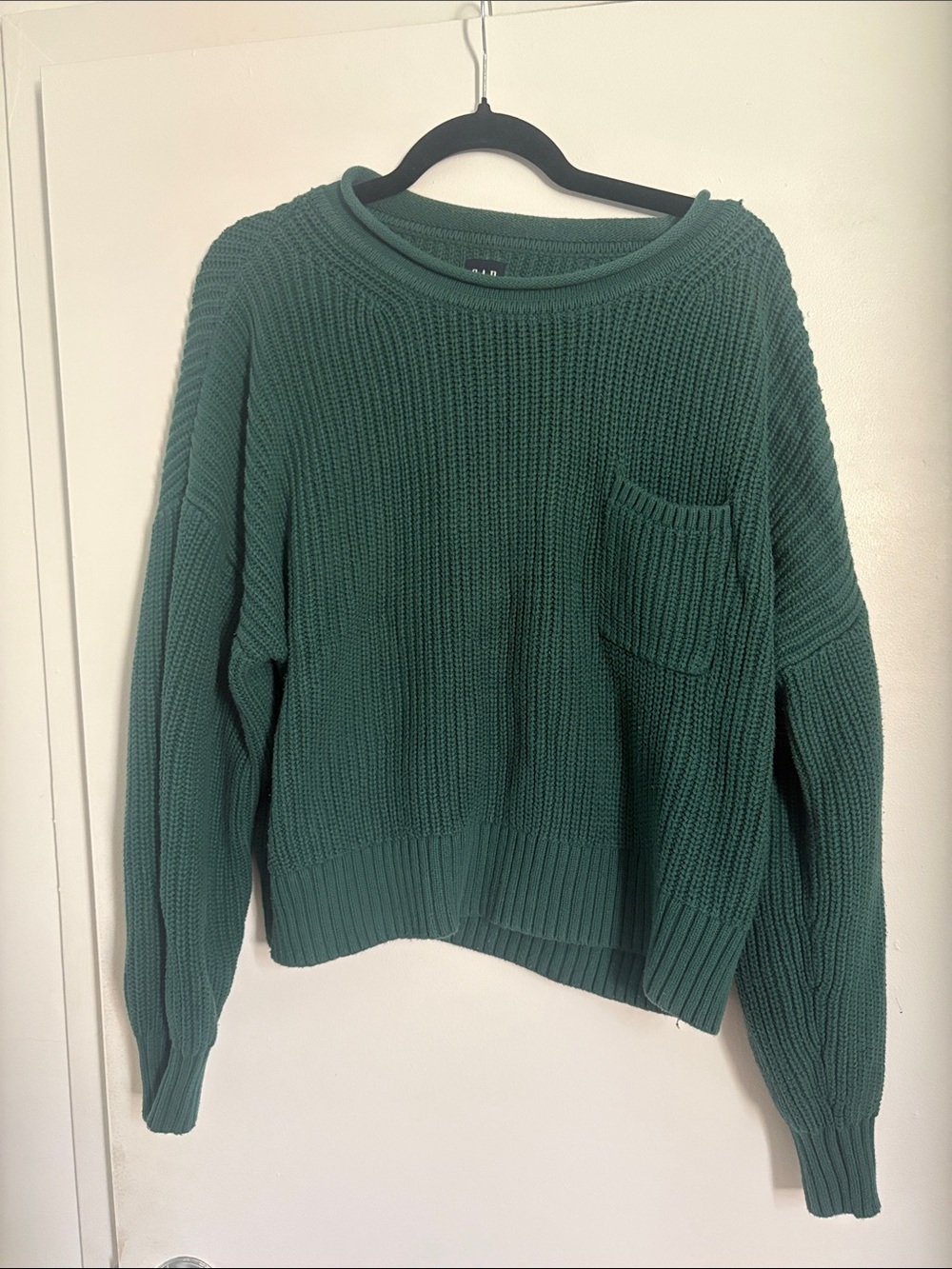 GAP Green Ribbed Role Neck Crewneck Sweater with Front Pocket